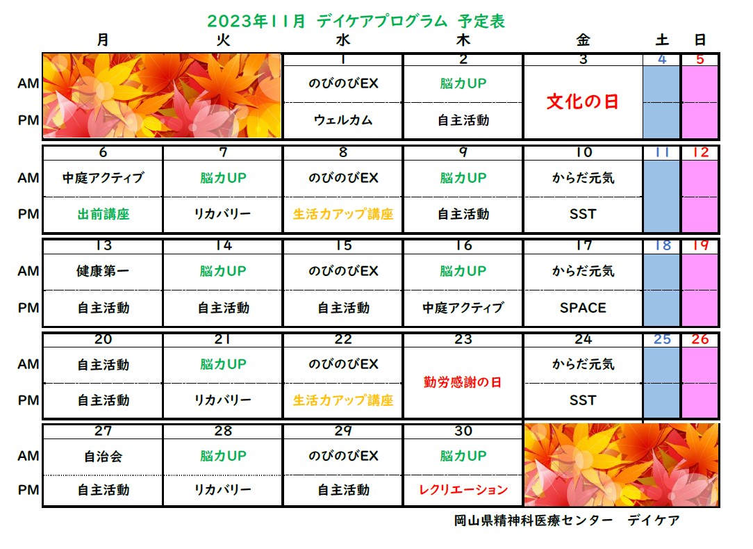 11月デイケアプログラム